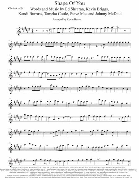 Free Sheet Music Shape Of You Original Key Clarinet