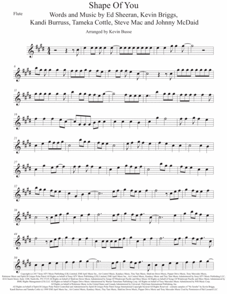 Free Sheet Music Shape Of You Original Key Flute