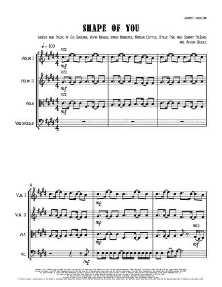 Shape Of You String Quartet Sheet Music