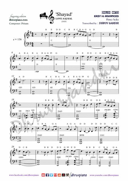 Free Sheet Music Shayad Piano Arrangement Easy To Advanced