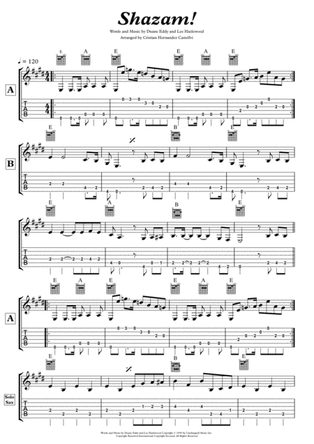 Free Sheet Music Shazam Duane Eddy Song