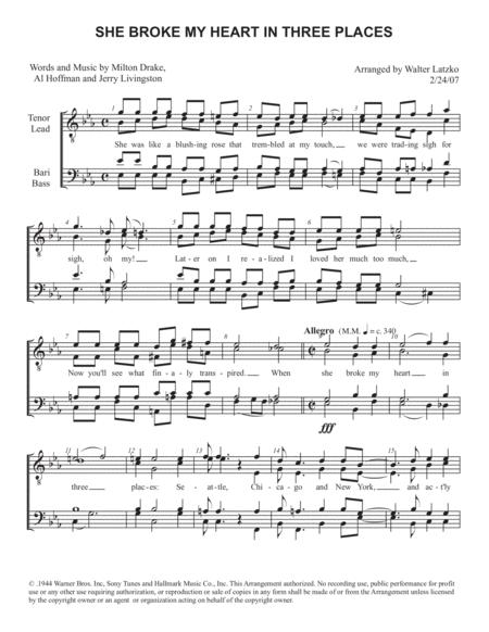 She Broke My Heart In Three Places Sheet Music