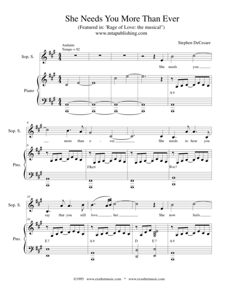 She Needs You More Than Ever Sheet Music