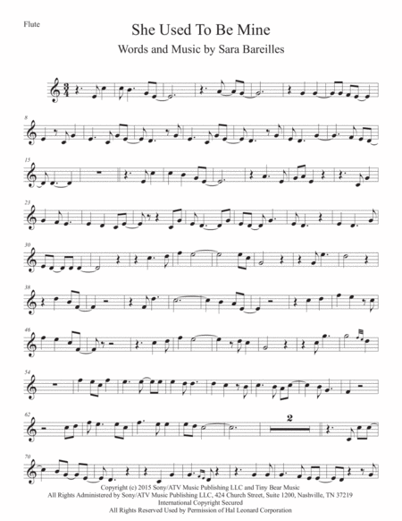 She Used To Be Mine Easy Key Of C Flute Sheet Music
