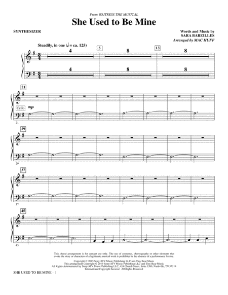 She Used To Be Mine From Waitress The Musical Arr Mac Huff Synthesizer Sheet Music