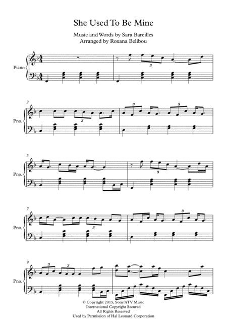 She Used To Be Mine From Waitress The Musical By Sara Bareilles Piano Sheet Music