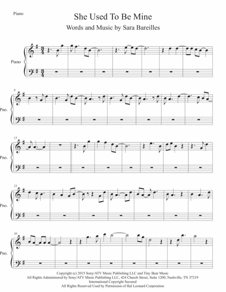 She Used To Be Mine From Waitress The Musical For Piano Sheet Music
