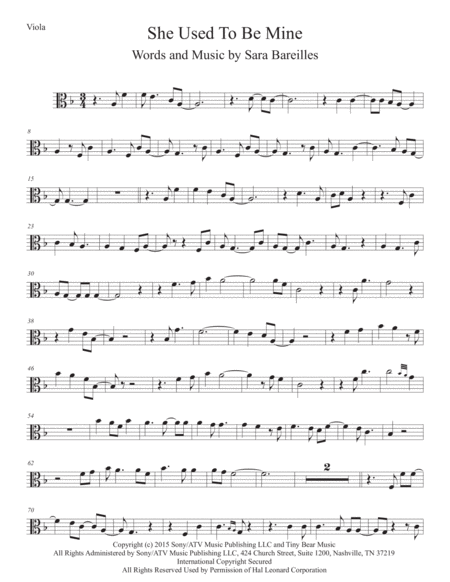 Free Sheet Music She Used To Be Mine Original Key Viola