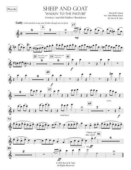 Sheep And Goat Walkin To The Pasture Instrumental Parts Sheet Music