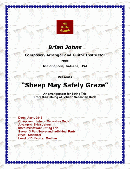 Free Sheet Music Sheep May Safely Graze Composed By Js Bach Arranged For String Trio