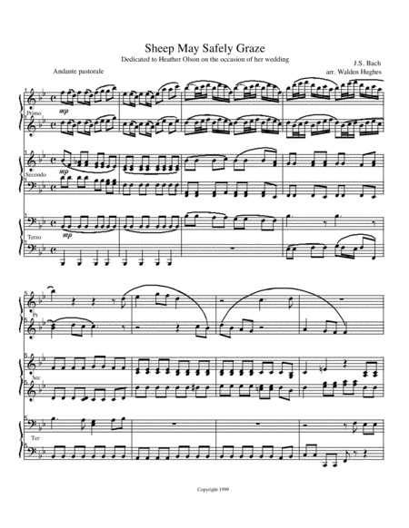 Sheep May Safely Graze Piano Trio 1 Piano 6 Hands Sheet Music