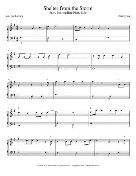 Shelter From The Storm Early Intermediate Piano Solo Sheet Music