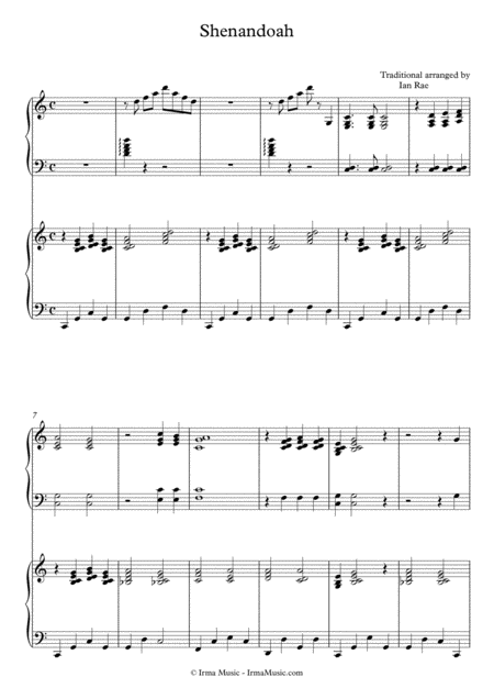 Shenandoah 2 Keyboards 4 Hands Sheet Music