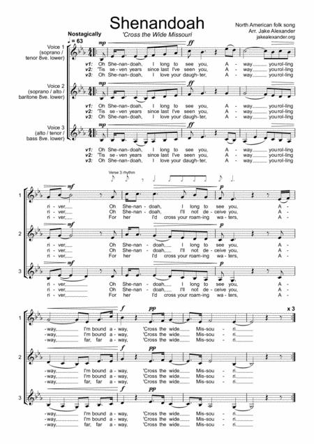 Free Sheet Music Shenandoah A Cappella Choir In 3 Parts