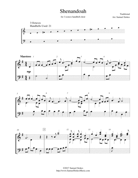 Free Sheet Music Shenandoah For 3 Octave Handbell Choir