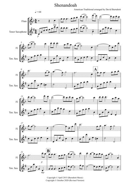 Free Sheet Music Shenandoah For Flute And Tenor Saxophone Duet