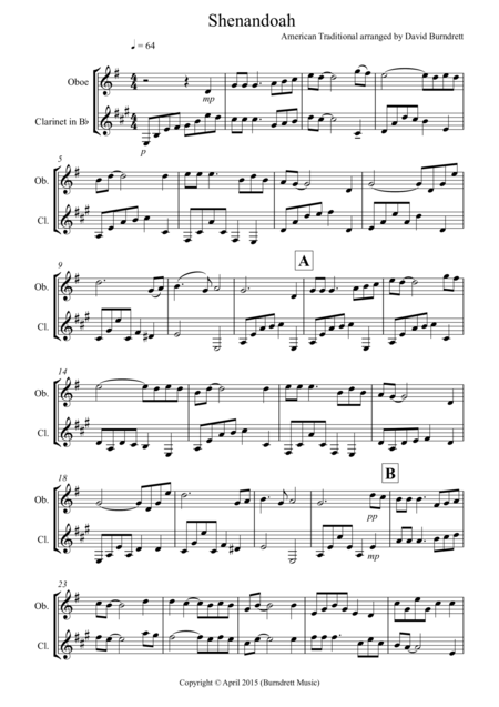 Shenandoah For Oboe And Clarinet Duet Sheet Music