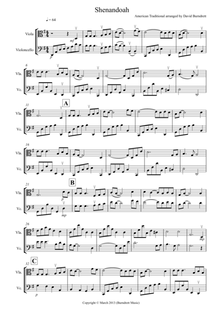 Shenandoah For Viola And Cello Sheet Music