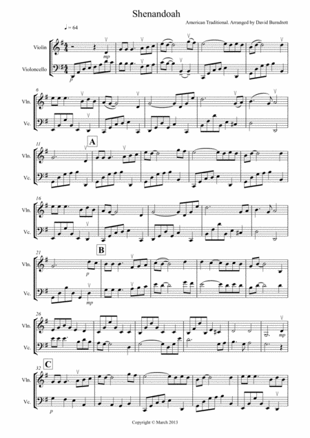 Shenandoah For Violin And Cello Sheet Music