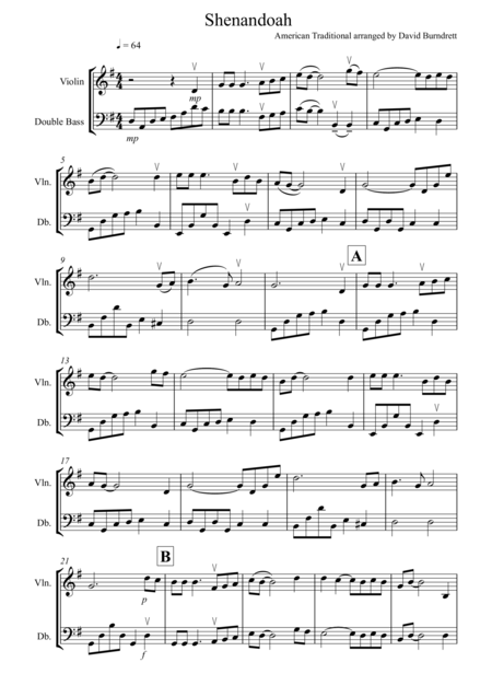 Shenandoah For Violin And Double Bass Duet Sheet Music