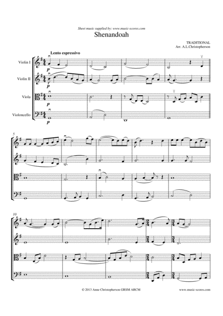 Free Sheet Music Shenandoah String Quartet G Ab Ma