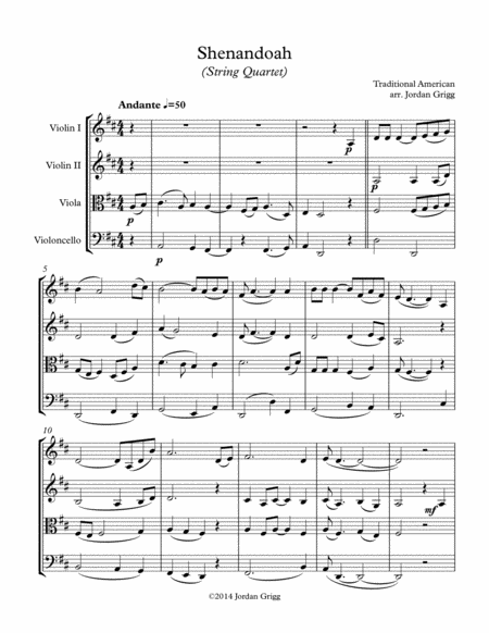 Free Sheet Music Shenandoah String Quartet