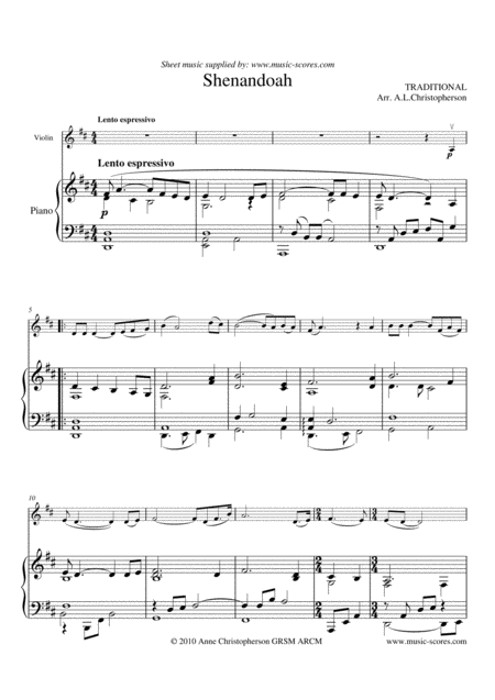 Shenandoah Violin And Piano Lower Sheet Music