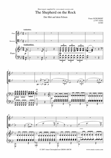 Free Sheet Music Shepherd On The Rock Flute Bassoon And Piano