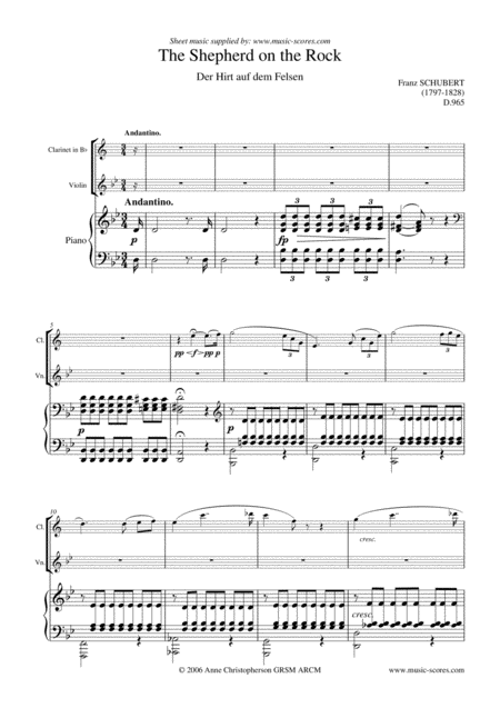 Free Sheet Music Shepherd On The Rock Violin Clarinet And Piano
