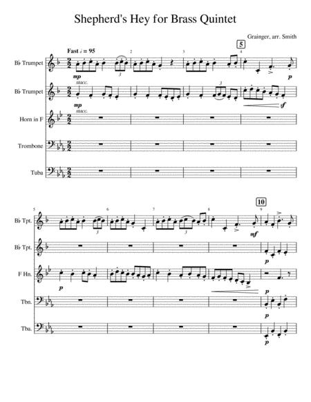 Shepherds Hey For Brass Quintet Sheet Music