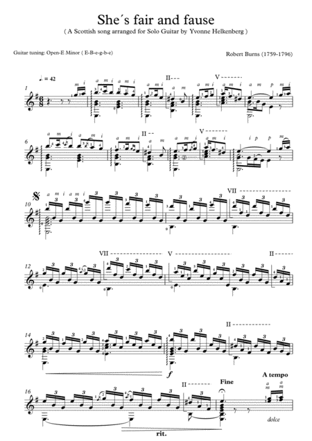 Free Sheet Music Shes Fair And Fause Arranged For Classical Guitar Notation