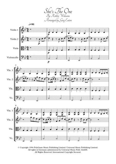 Shes The One Arranged For String Quartet By Greg Eaton Score And Parts Perfect For Gigging Quartets Sheet Music