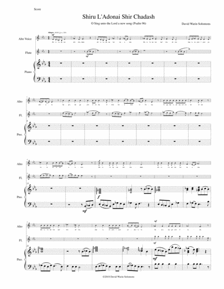 Free Sheet Music Shiru L Adonai Shir Chadash O Sing Unto The Lord A New Song Psalm 96 Verses 1 4 For Alto Voice Flute And Piano
