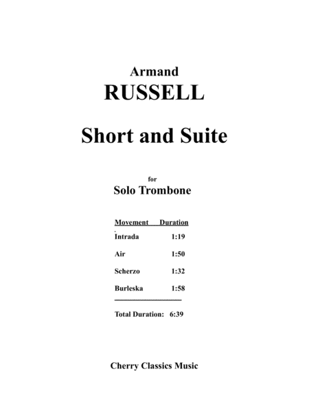 Short And Suite For Solo Trombone Sheet Music