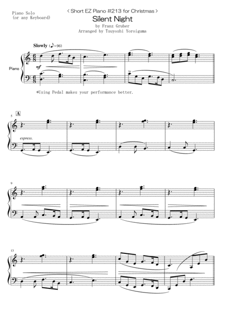 Short Ez Piano 213 For Christmas Silent Night Sheet Music