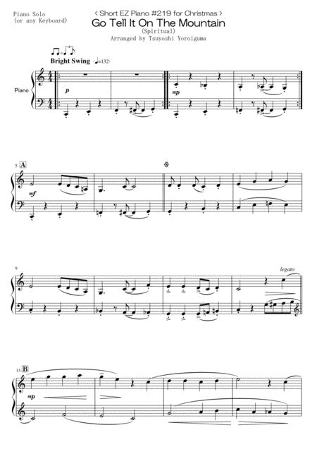 Free Sheet Music Short Ez Piano 219 For Christmas Go Tell It On The Mountain