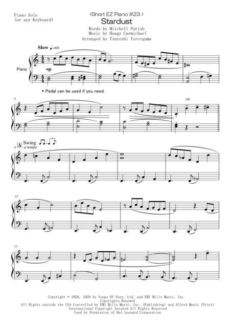 Short Ez Piano 23 Stardust Sheet Music