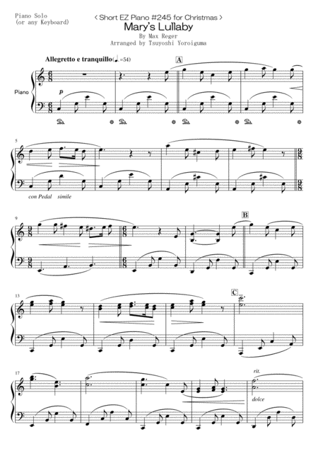 Free Sheet Music Short Ez Piano 245 For Christmas Marys Lullaby