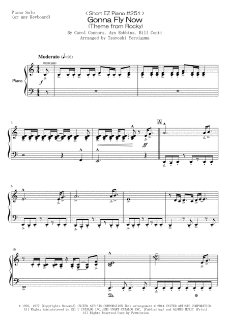 Free Sheet Music Short Ez Piano 251 Gonna Fly Now Theme From Rocky