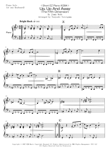 Free Sheet Music Short Ez Piano 284 Up Up And Away The Fifth Dimension
