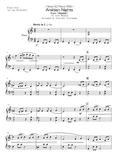 Free Sheet Music Short Ez Piano 55 Arabian Nights From Aladdin