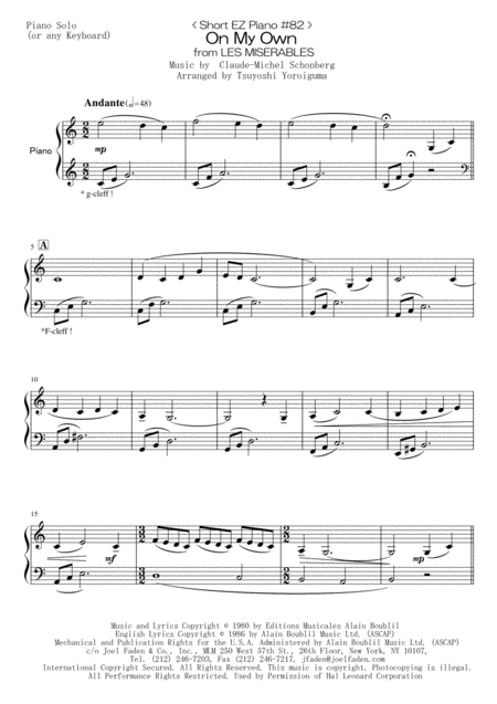 Short Ez Piano 82 On My Own From Les Miserables Sheet Music