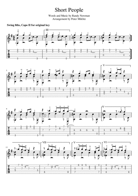 Free Sheet Music Short People Standard Notation And Tab