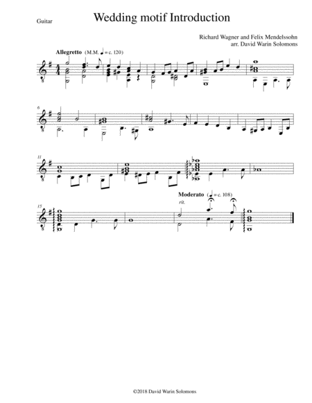 Free Sheet Music Short Wedding Motif For Guitar Solo Based On Mendelssohn And Wagner