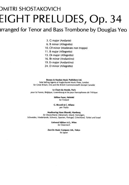 Shostakovich 8 Preludes Trombone Duet Sheet Music