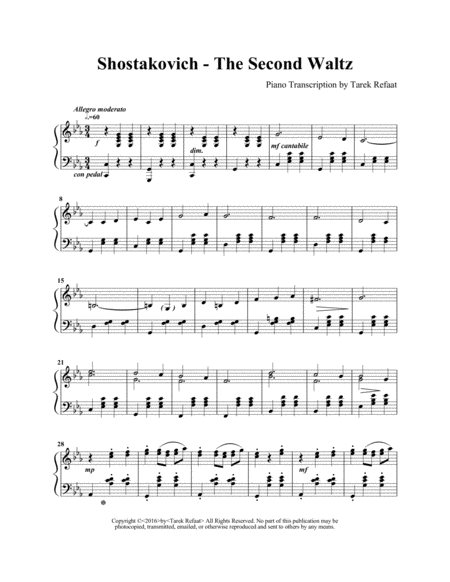 Free Sheet Music Shostakovich The Second Waltz Piano Transcription By Tarek Refaat