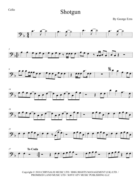 Shotgun Cello Solo Sheet Music