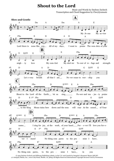 Free Sheet Music Shout To The Lord Lead Sheet