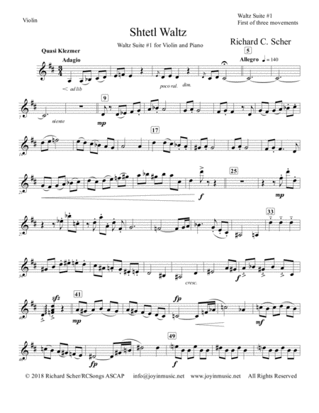 Free Sheet Music Shtetl Waltz Violin Part