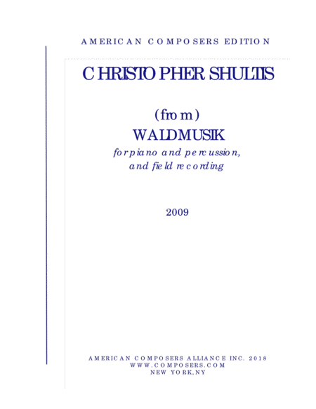 Shultis From Waldmusik Sheet Music